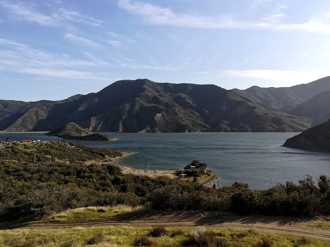 Blue water and mountain shoreline at Pyramid Lake